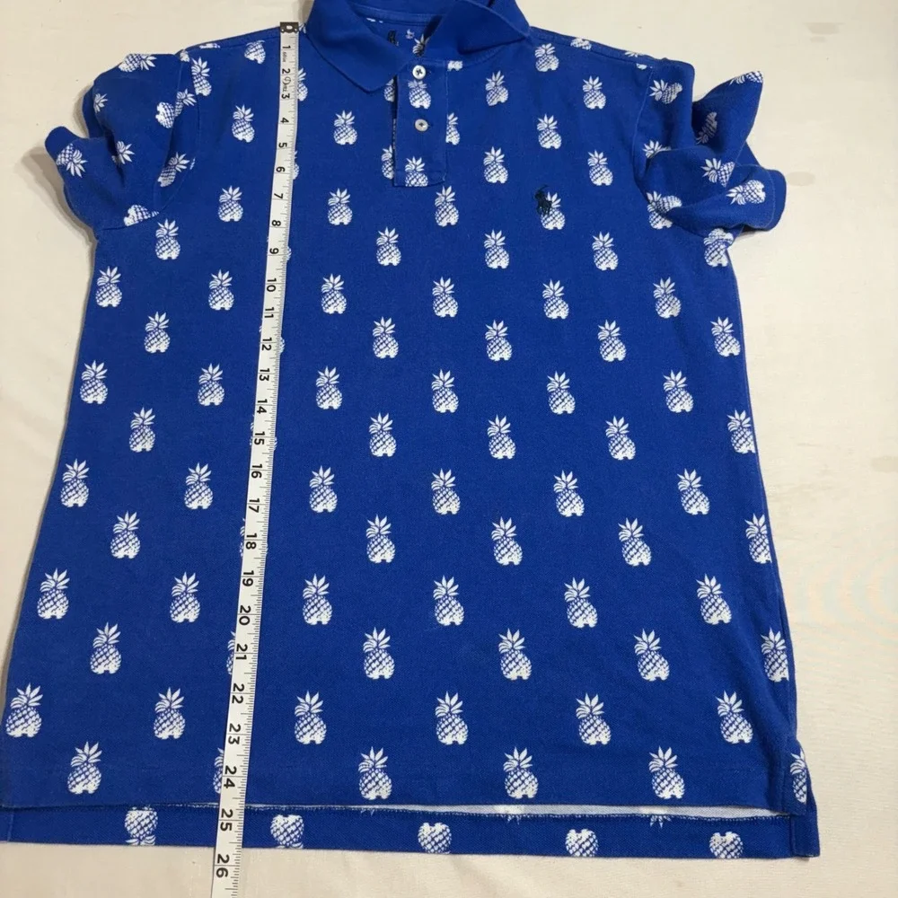 Polo Ralph Lauren Pineapple Polo Shirt Mens Small Blue Classic Fit Tropical Pony